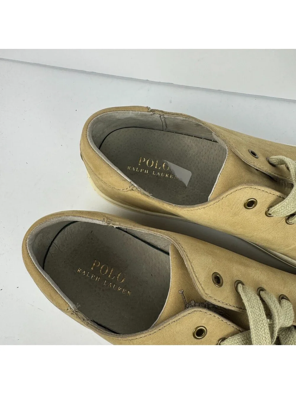 Polo Ralph Lauren Jermain Mens 13 D Tan Suede Leather Sneaker Shoes EUC